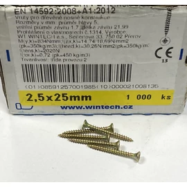 Faforgácslap csavar süllyesztett fejű, tövigmenetes 2,5 x 25 mm