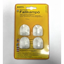 Falikampó (4 db) - öntapadó, műanyag, fehér