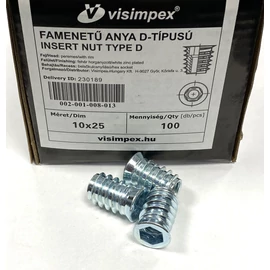 Famenetű anya - D-típus M10 x 25 mm