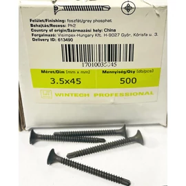 Fémmenetes önfúrós gipszkartoncsavar 3,5 x 45 mm 