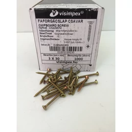 Faforgácslap csavar süllyesztett fejű, tövigmenetes 3 x 30 mm