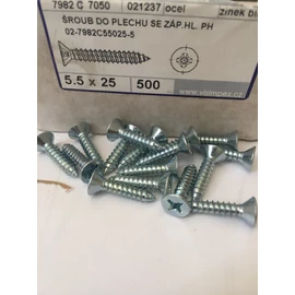 Lemezcsavar - horganyzott, süllyesztett fejű (PH fej) 5,5 x 25 mm