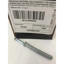 Beütőék műanyag, süllyesztett fejű  8 x  60 mm