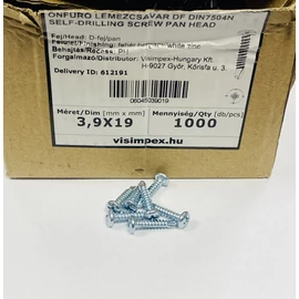 Lemezcsavar- D-fejű, önfúrós 3,9 x 19 mm