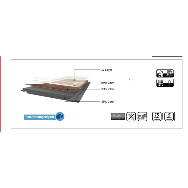 Kép 2/2 - VEREG Basic Eiche Grau tölgy klikkes vinyl padló 4 mm/0,3 mm (2,68 m2/cs.)